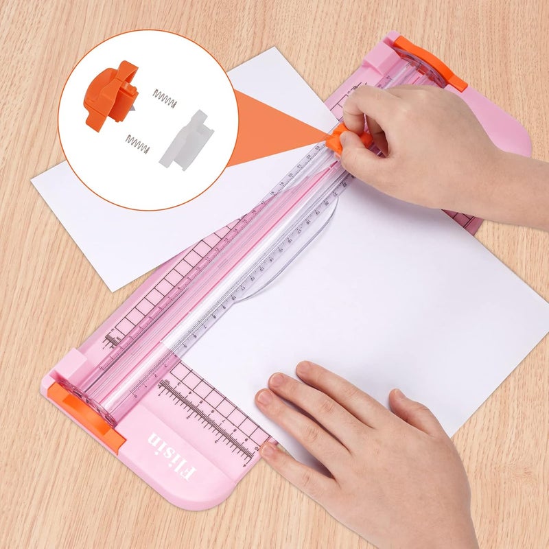 Flisin Paper Cutter,Portable Paper Slicer,12 Inch Paper Trimmer Scrapbooking Tool with Automatic Security Safeguard and Side Ruler for Craft Paper,A4 Paper,Coupon, Label and Cardstock (Pink) - Image 3